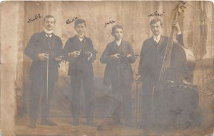 J32/ Interesting RPPC Postcard c1910 Cello Band Instruments Musicians 305 