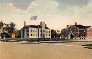Fairmont Minnesota~Public Schools~Clock Tower~American Flag~1908 Postcard