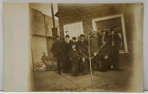 RPPC Gentleman Children Railroad Men Douglas North Dakota Estate Postcard D10