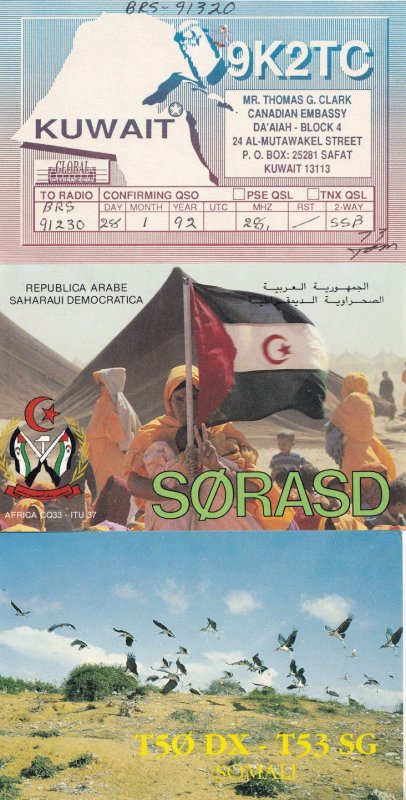 Somali Democratic Republic Kuwait 2x Radio QSL Card + Ephemera