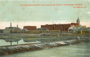 Cedar River Dam Riverfront C-1910 Factory Industry Waterloo Iowa  Postcard 7527