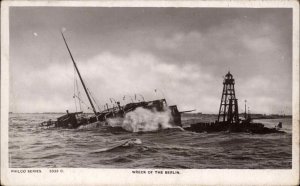 Shipwreck Lighthouse SS Berlin Wreck c1910 Real Photo Postcard