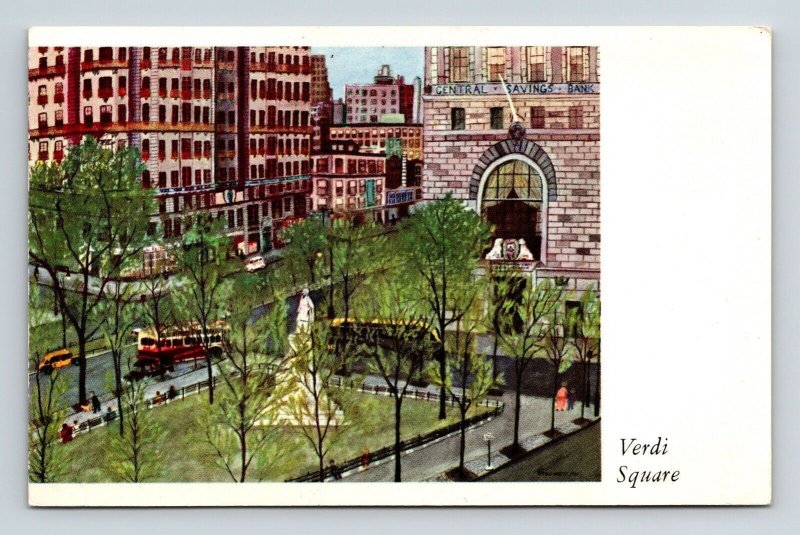 Verdi Square Birds Eye View Central Savings Bank Broadway Vintage UNP Postcard 