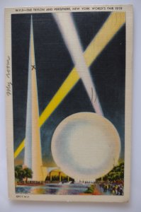 New York Worlds Fair Postcard Trylon Perisphere Linen Night Time View 1939 MP Co