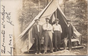 Four Men at Northfield Massachusetts MA 'Soul-Mates' 1907 Real Photo Postcard H5