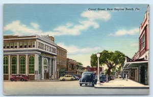 NEW SMYRNA BEACH, Florida FL ~  CANAL STREET Scene c1940s Linen Postcard