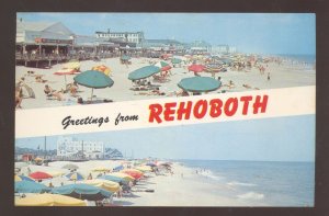 GREETINGS FROM REHOBOTH BEACH DELAWARE SWIMMING VINTAGE POSTCARD