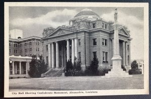 Mint USA RPPC Postcard City Hall Showing Confederate Monument Alexandria LA