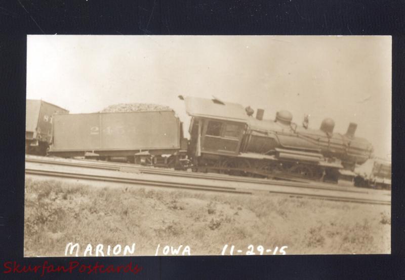 RPPC MARION IOWA RAILROAD TRAIN TRAINWRECK VINTAGE REAL PHOTO POSTCARD 1915
