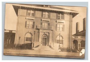 Vintage 1910's RPPC Postcard Large Three Story Mansion Gaslight Lamps NICE