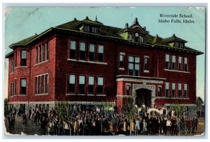 Idaho Falls Idaho Postcard Riverside School Building Children Exterior View 1914