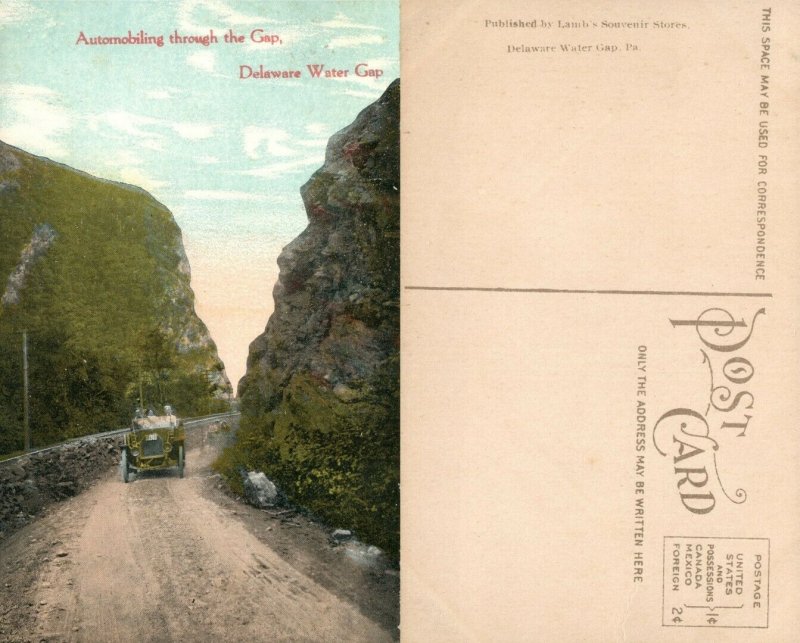 DELAWARE WATER GAP AUTOMOBILING THROUGH THE GAP ANTIQUE POSTCARD