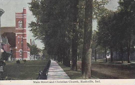 Indiana Rushville Main Street and Christian Church 1911