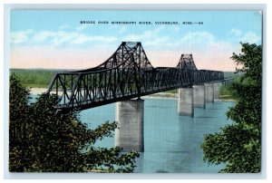 View Of Bridge Over Mississippi River Vicksburg Mississippi MS Vintage Postcard 