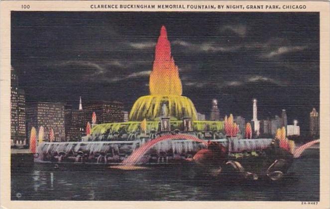 Illinois Chicago Clarence Buckingham Memorial Fountain At Night In Grant Park...