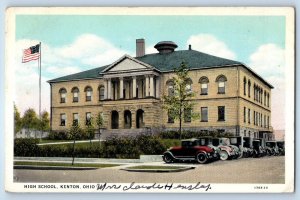 1940 Kenton Ohio OH Vintage Postcard High School Building Classic Cars Unposted