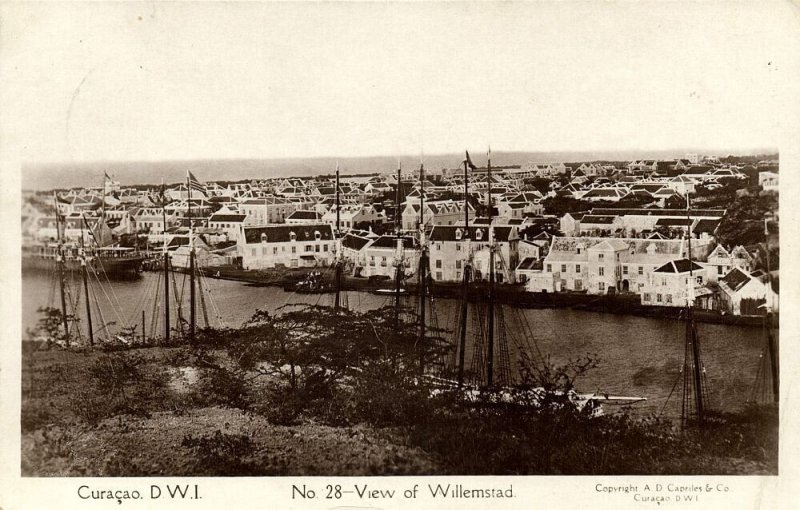 curacao, D.W.I., WILLEMSTAD, Partial View (1936) Capriles No 28 RPPC Postcard