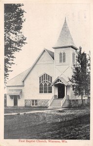 J29/ Warrens Wisconsin Postcard c1910 First Baptist Church Building 109