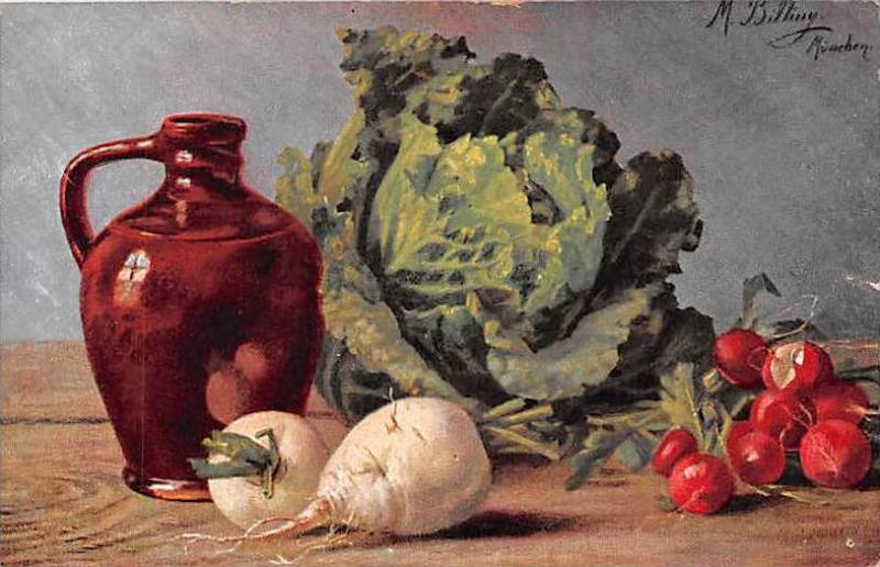 1958 Vegetables, lettuce, radish  signed M.Billiny Munchen