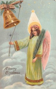 A MERRY CHRISTMAS HOLIDAY ANGEL BELL EMBOSSED POSTCARD 1909