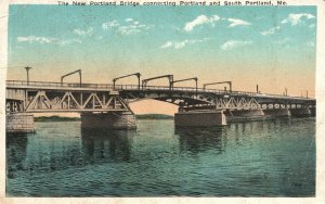 Vintage Postcard 1919 The New Portland Bridge Connecting Portland & South Maine