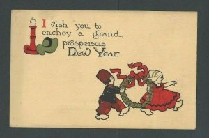 Ca 1912 Post Card New Years Greeting W/Dutch Children