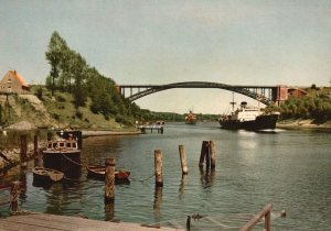 Vintage Postcard Nord-Ostsee-Kanal und Levensauer Hochbrucke Kiel Germany