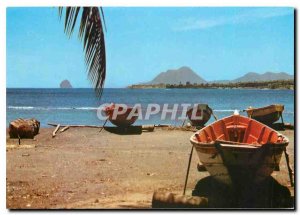 Modern Postcard Martinique L'Anse Figuier background in fishing Boats Diamond