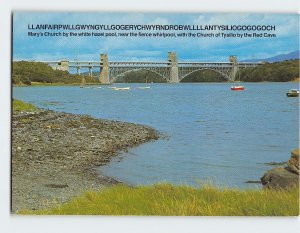 Postcard The Britannia Railway Bridge, Menai Strait, Llanfairpwllgwyngyll, Wales