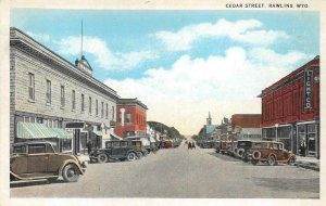 Cedar Street Scene RAWLINS, WY Carbon County c1920s Vintage Postcard