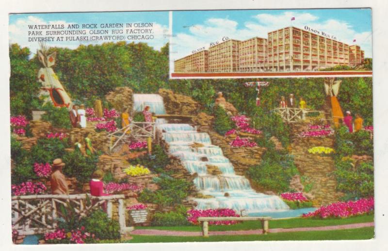 P292 JLs 1960 postcard olson rug chicago ill rock garden etc