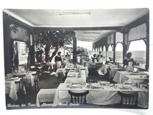 Restaurant at Hotel Savoia Alassio Italy Vintage RP Postcard 1950s