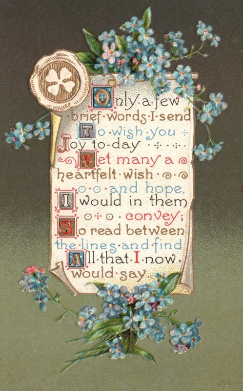 Vintage Postcard  Only Few Brief Words I Send To Wish You Joy Greetings Flowers