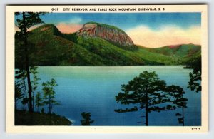 City Reservoir Table Rock Mountain Greenville South Carolina Linen Postcard SC