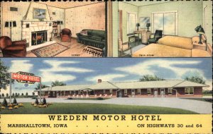 Marshalltown Iowa IA Weeden Motor HotelHwy 30 & 64c1930s-40s Postcard