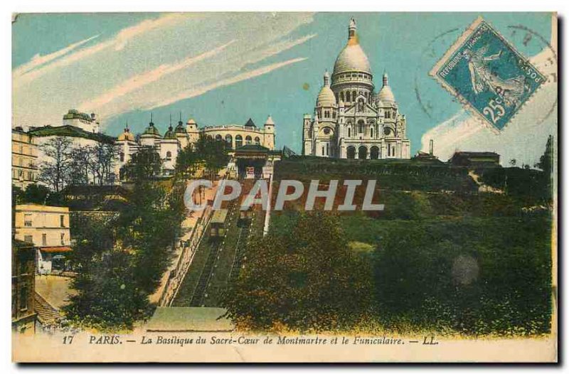 Old Postcard Paris The Basilica of Sacre Coeur and Montmartre Funicular