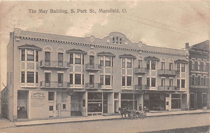 J50/ Mansfield Ohio Postcard c1910 The May Building S. Park Street Theatre 81