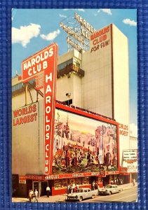 Vtg c1950s World's Largest HAROLDS CLUB Old Cars Streetview Reno Nevada Postcard