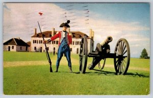 Soldier, Cannon, French Castle Of Old Fort Niagara, Youngstown NY, 1955 Postcard