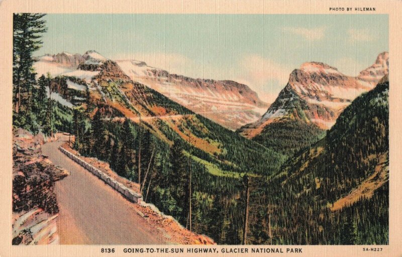 Going to the Sun Highway, Glacier National Park, Montana Linen Postcard Hileman