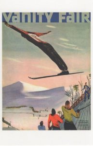 Daredevil Ski Jumper Skiing Winter Sports Art Deco Painting Postcard