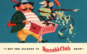 Vintage Postcard Hitting The Jackpot Harrah's Club Reno All Year Sports Center