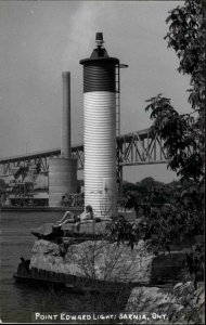 Sarnia Ontario Point Edward Lighthouse Real Photo Postcard