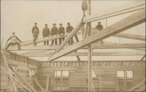 Home Construction Carpenters Trusses Jonesport ME Maine Cancel RPPC 1908