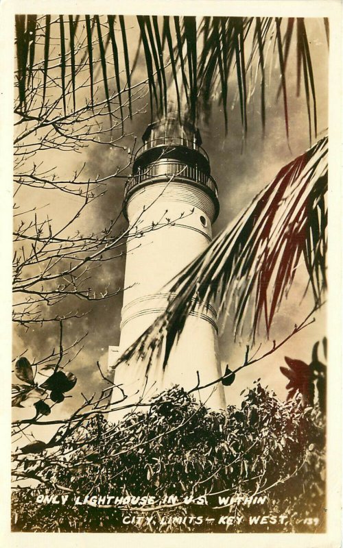 RPPC Postcard 139 Key West FL Only US Lighthouse Within City Limits, Unposted