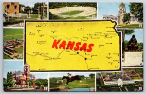 State Map~Kansas Multi-View~State Capitol Topeka~Newton~Wichita~Iola~Vintage PC