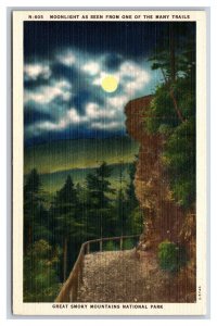 Moonlight From Trails Great Smoky Mountains National Park UNP Linen Postcard S10