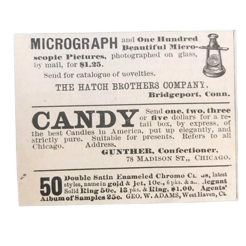 1884 Hatch Brothers Co. Micrograph Victorian Print Ad Bridgeport Conn. 2V1-27