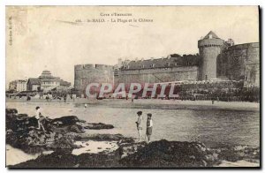 Old Postcard St. Malo Beach and Chateau