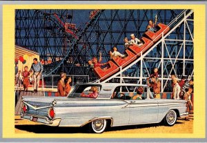 Ford Advertising~Touring America  50'S CAR~ROLLER COASTER  1990 4X6 Postcard